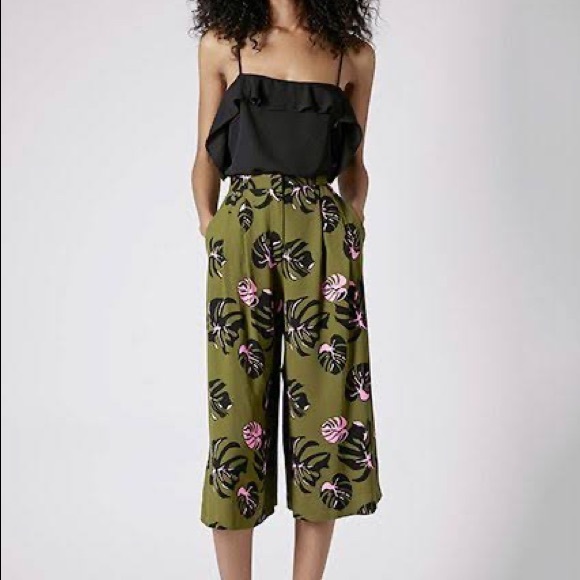 Topshop Palm Print Culottes, EUC, UK 8, US 4, Petite - Picture 1 of 9